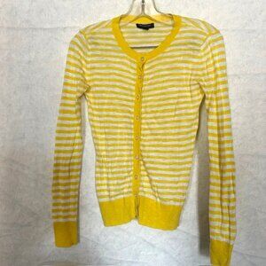 Women's Banana Republic Button Up Cardigan Yellow White Stripe XS